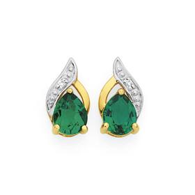 9ct-Gold-Created-Emerald-Stud-Earrings on sale