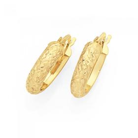9ct+Gold+3.5x10mm+Diamond-cut+Hoop+Earrings