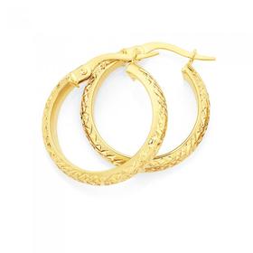 9ct+Gold+3.5x15mm+Diamond-cut+Hoop+Earrings