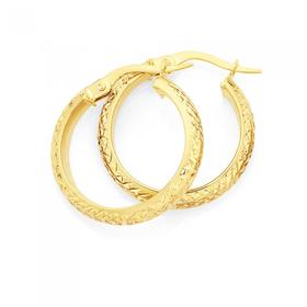 9ct-Gold-35x15mm-Diamond-cut-Hoop-Earrings on sale