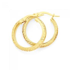9ct-Gold-35x15mm-Diamond-Cut-Hoop-Earrings on sale