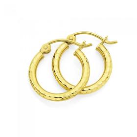 9ct-Gold-2x10mm-Diamond-Cut-Hoop-Earrings on sale