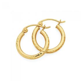 9ct-Gold-2x12mm-Diamond-Cut-Hoop-Earrings on sale