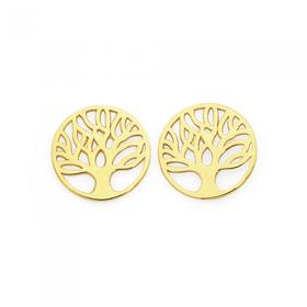 9ct+Gold+Tree+of+Life+Disc+Stud+Earrings
