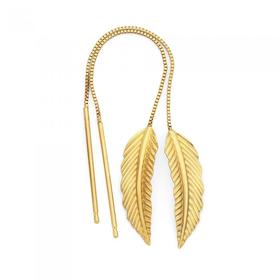 9ct+Gold+Leaf+Thread+Through+Earrings