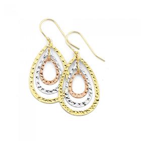 9ct-Gold-Tri-Tone-Triple-Tear-Drop-Earrings on sale