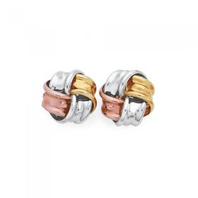 9ct-Gold-Sterling-Silver-Tri-Tone-Knot-Stud-Earrings on sale