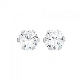 9ct+White+Gold+CZ+5mm+Round+Stud+Earrings