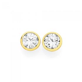 9ct-Gold-CZ-6mm-Bezel-Set-Stud-Earrings on sale