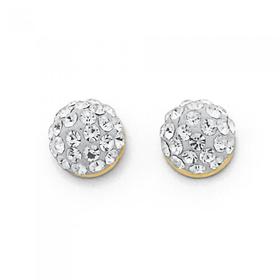 9ct+Crystal+Half+Round+Ball+Stud+Earrings