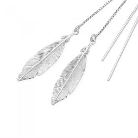 Silver-Leaf-Thread-Through-Earrings on sale