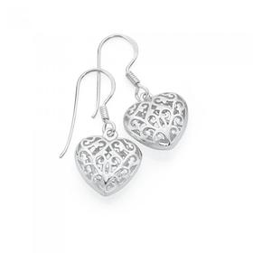 Silver-Filigree-Heart-Drop-Earrings on sale