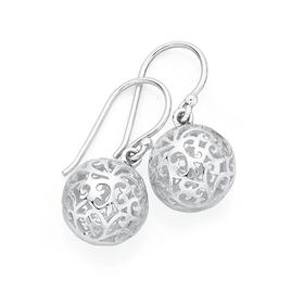 Silver-Round-Filigree-Ball-Hook-Earrings on sale