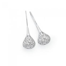 Silver-Large-Filigree-Teardrop-Hook-Earrings on sale