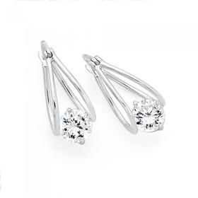 Silver-Double-Loop-Suspended-Cubic-Zirconia-Earrings on sale