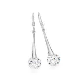 Silver-Clawless-Cubic-Zirconia-On-Long-Drop-Hook-Earrings on sale