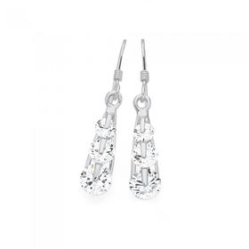 Silver+Tapered+Three+CZ+Drop+Earrings