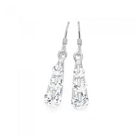 Silver-Tapered-Three-CZ-Drop-Earrings on sale