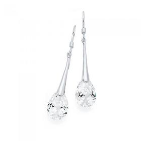 Silver-Pear-CZ-Drop-Earrings on sale