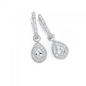 Sterling-Silver-Cubic-Zirconia-Pear-Fancy-Drop-Earrings on sale