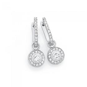 Silver-Cubic-Zirconia-Round-Fancy-Drop-Earrings on sale