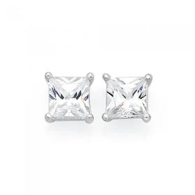 Silver+5mm+Cubic+Zirconia+Square+Stud+Earrings