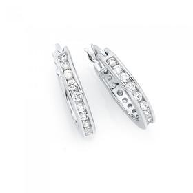 Sterling+Silver+12mm+Cubic+Zirconia+Hoop+Earrings