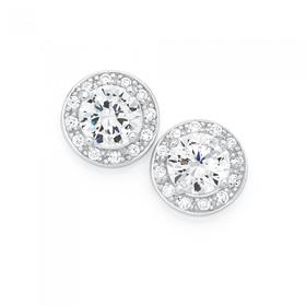 Sterling-Silver-Cubic-Zirconia-Cluster-Stud-Earrings on sale