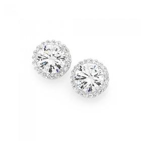 Silver+Cubic+Zirconia+Round+Cluster+Stud+Earrings