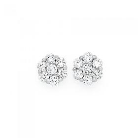 Silver-CZ-Flower-Cluster-Stud-Earrings on sale