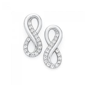 Silver+Cubic+Zirconia+Double+Infinity+Stud+Earrings