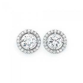 Silver-CZ-Round-Halo-Stud-Earrings on sale