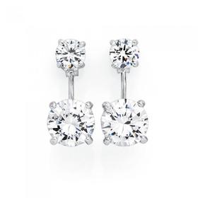 Silver+Double+Cubic+Zirconia+Stud+Earrings