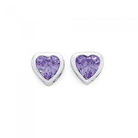 Silver+Purple+CZ+Heart+Stud+Earrings