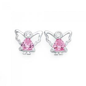 Silver-Pink-CZ-Angel-Stud-Earrings on sale