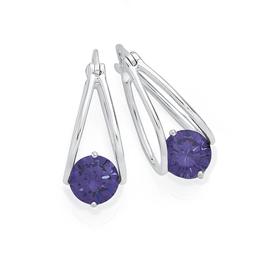 Silver+Purple+Cubic+Zirconia+Double+Loop+Suspended+Earrings