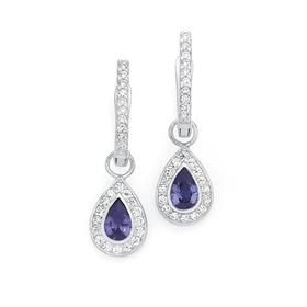 Silver-Purple-White-Cubic-Zirconia-Pear-Fancy-Drop-Earrings on sale