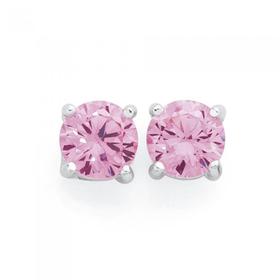 Silver+6mm+Pink+Cubic+Zirconia+Claw+Set+Stud+Earrings