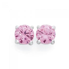 Silver-6mm-Pink-Cubic-Zirconia-Claw-Set-Stud-Earrings on sale