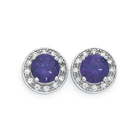 Silver+Purple+Cubic+Zirconia+Round+Cluster+Stud+Earrings