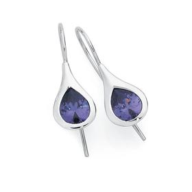 Silver+Purple+Cubic+Zirconia+Teardrop+Hook+Earrings