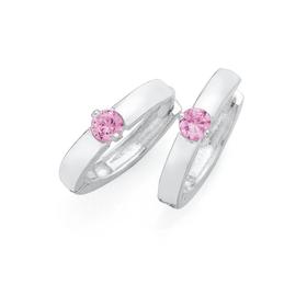 Silver-Pink-Cubic-Zirconia-Huggie-Earrings on sale