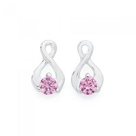 Silver-Small-Pink-Cubic-Zirconia-Loop-Stud-Earrings on sale