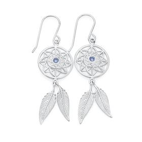 Silver+Violet+CZ+Dream+catcher+Hook+Earrings