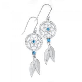 Silver-Aqua-White-Cubic-Zirconia-Dreamcatcher-Earrings on sale