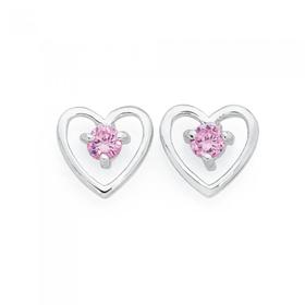 Silver+Pink+Cubic+Zirconia+Open+Heart+Studs