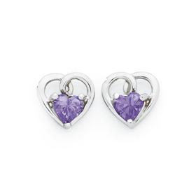 Silver+Purple+Cubic+Zirconia+Open+Heart+Stud+Earrings