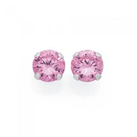Silver+5mm+Pink+Cubic+Zirconia+Claw+Set+Stud+Earrings