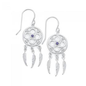 Silver+Violet+CZ+Celtic+Dream+Catcher+Earrings