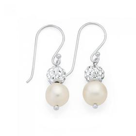 Silver+Cultured+Freshwater+Pearl+%26amp%3B+Crystal+Drop+Earrings